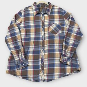 Bit‎ & Bridle Shirt Womens 1X Blue Brown Plaid Button Up Long Sleeve Western Top